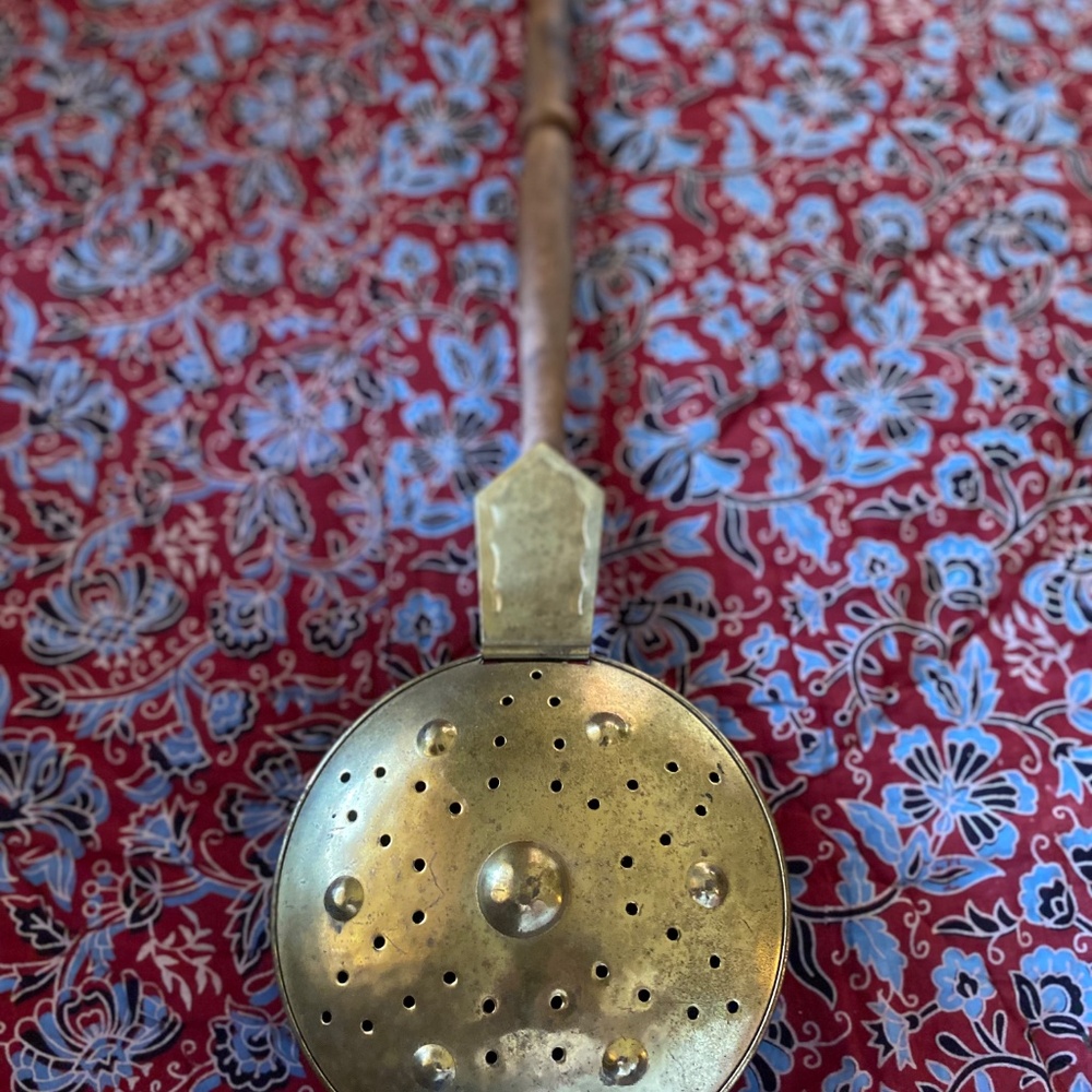 Antique copper and wood bed warmer/chestnut roaster pan -wall  decor